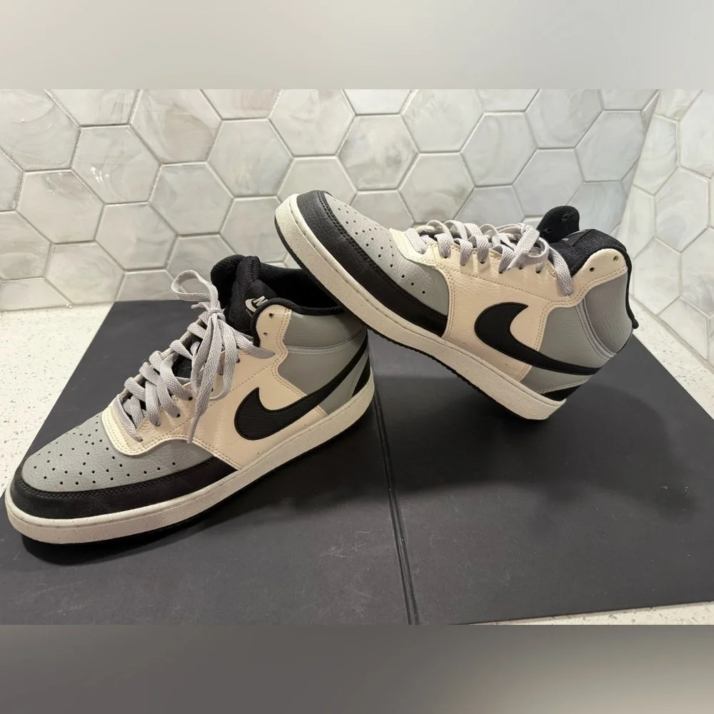Size 10 - Men’s Nike Court Vision Next Nature Mid White Black Gray - Worn Once